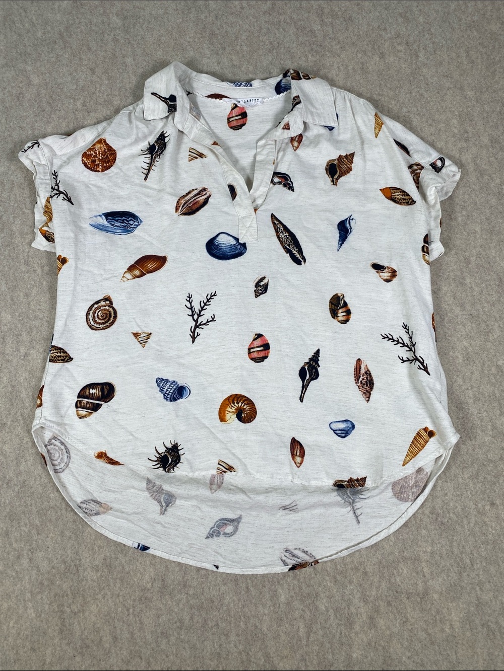 Jane + Delancey Seashell Print Linen Blend Coastal Blouse Top Size M